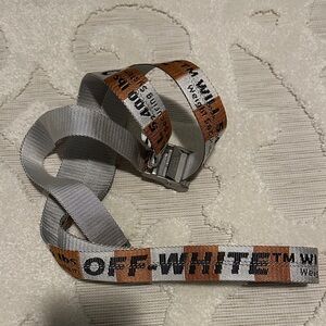 Off-White Silver and Tan Logo Belt
